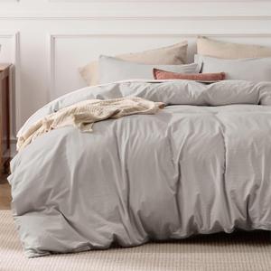 Bedsure 100% Stone Washed Cotton Duvet Cover Queen Size - Stone Color Minimalist Cotton Duvet Cover Linen Like for All Seasons - GentleSoft Plain Simple Bedding (Queen, 90"x90")