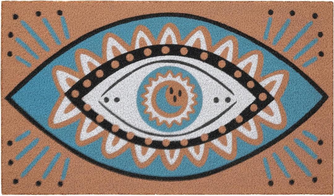 Folkulture Welcome Matt Outdoor | 16 x 28 Evil Eye Decor Mat for Front Door Mat Outside Entrance | Eco Friendly | Welcome-Mats Cute | Coir Door Mats | Outdoor Decor for Home | Durable & Anti Slip