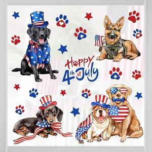 Yovkky Happy 4th of July Dog Window Clings 4 Sheets, Patriotic America German Shepherd Labrador Golden Retriever Dachshund Bulldog Stickers Decals Decor, American USA Pet Home Kitchen Decorations, Pack of 2