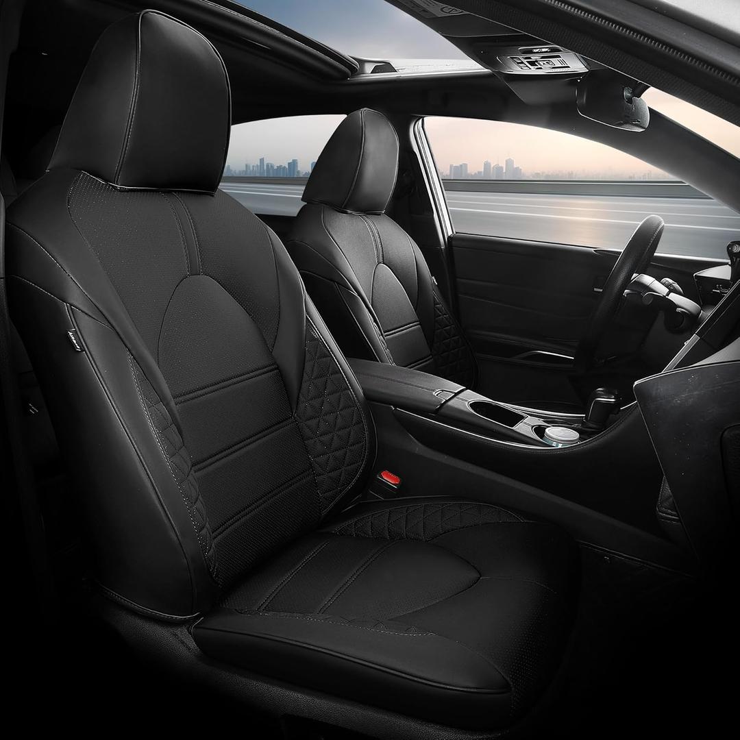 FREESOO 1:1 Custom Fit Seat Covers for Toyota Camry 2018 2019 2020 2021 2022 2023 2024 LE- SE- SE Nightshade 2018 2019 2020 2021 2022 2023 2024,Leather Car Seats Cover Full Set for Camry(Black)