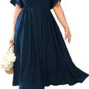 SCOMCHIC Women's Plus Size Wedding Guest Cocktail Dresses Sweetheart Neckline Ruffle Sleeve A Line Maxi Dress (Blue, XXL)