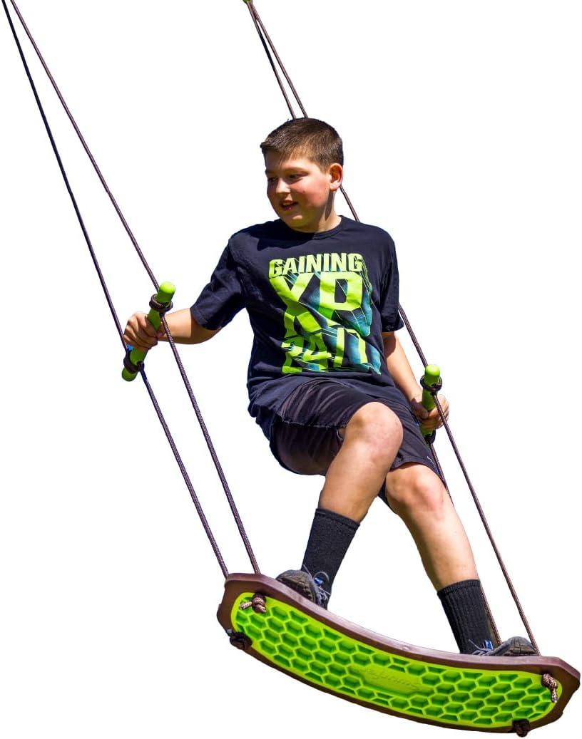 Swurfer Kick Stand Up Surfing Tree Swing Outdoor Swings for Kids Up to 200 Lbs - Hang from Up to 10 Feet High - Includes 24" SwingBoard, UV Resistant Rope, & Handles (Swurfer 2.0 Green)