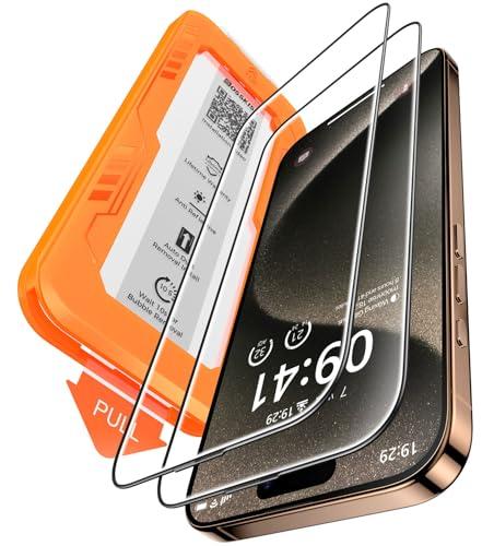 BossKiss for iPhone 15 Pro Screen Protector 6.1 inch, [TOP 9H+ Hardness] [Military Grade Shatter Protection] [Sensitive Touch] [HD Clear Tempered Glass] Full Coverage Easy Installation 2 Pack