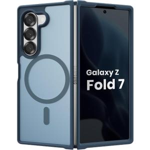 Magnetic Case for Samsung Galaxy Z fold 7 Case, Slim Translucent Matte Phone Cover with Shockproof TPU Frame & Scratch-Resistant PC Back, Strong Magnetic Ring, Navy Blue