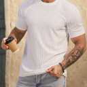 Men's Summer Short Sleeve Crew Neck Clothing Solid Comfortable Fashion Top Textured Muscle Tshirt White M (M)