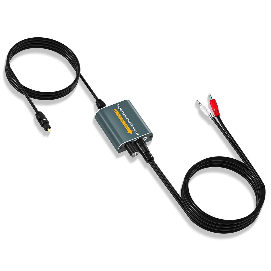 Optical to 3.5mm Audio Converter 192kHz DAC Digital to Analog Converter with Volume Adjustment, Optical to Aux Adapter Built-in Amplifier Chip for PS3 PS4 DVD AppleTV Home Cinema