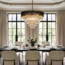 Modern Crystal Chandelier, 12-Light Round Tiered Chandelier, 24" Black Metal Pendant Light, Adjustable Hanging Ceiling Fixture for Foyer Living Room Dining Room, Luxury Raindrop Lighting, 23.5 inches