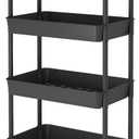 JIUYOTREE 4-Tier Plastic Rolling Storage Cart Utility Cart with Extra Hanging Cups Handles Lockable Wheels for Living Room Bathroom Kitchen Office Black