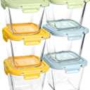 Glass Soup Containers with Lids 32 oz, 4 Cup Borosilicate Glass Food Storage Containers, Microwave & Freezer Safe Jars, Small Square Meal Prep Bowl for Salad, Fruit, Lunch, Ice Cream, Travel, 6 Pack