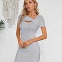 VICHYIE Womens Summer Dresses Cutout One Piece Ribbed Bodycon Mini Short Sleeve Casual Slim Fitted Pencil Dresses (Gray, XL)