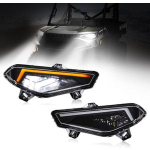 LED Headlights Assembly for Polaris Ranger 18-25, LED Front Lamps Head Lights with Daytime Running Lights Turn Signal light for Polaris Ranger XP 1000/Crew XP 1000 2018-2025 Accessories