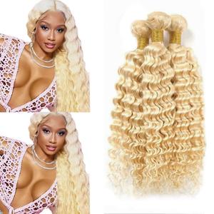 613 Human Hair Bundles Blonde Deep Wave Hair Extensions Blonde Bundle Human Hair Unprocessed Virgin Hair 3 Bundles 12 14 16 Inch