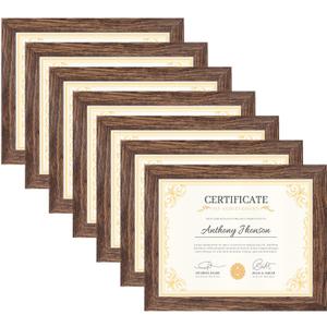 PETAFLOP 8.5x11 Picture Frame Set of 7, Rustic Certificate Frame Display 8.5 by 11 Inch Photo for Wall or Tabletop (Distressed Brown)