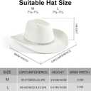 22"-23.2" 100% Suede Western Cowgirl Hat for Women,3.5" Wide Brim,Built-in Elastic Sweatband (White)