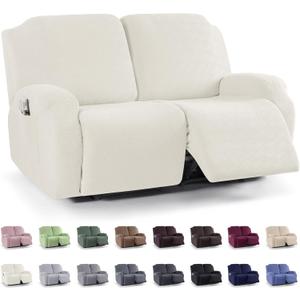 KinCam Recliner Covers, Stretch Reclining Chair Covers, Recliner Sofa Slipcovers Stripe Jacquard Recliner Couch Covers Furniture Protector Covers (2 XL Seater, Cream)