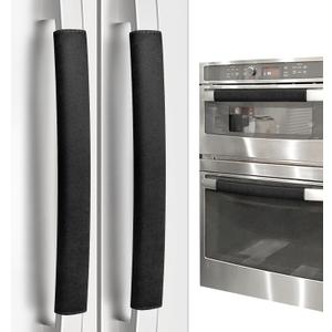 Refrigerator Door Handle Covers, Set of 4, Non-Slip Fridge Handle Covers, Washable Appliance Handle Covers, Keep Your Kitchen Clean, Freezer Microwave Oven Dishwasher Handle Protector(Black) (4 PCS - Pure Color)