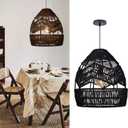 Arturesthome Black Chandelier Metal Hemp Rope Wicker Pendant Lights, Retro Home Hanging Ceiling Lighting Lamp Bedroom Kitchen Cafe Bar