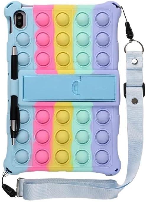 Soft Silicon Tablet Stand Cover Case Suitable for Nokia T20 10.4inch 2021 TA-1392 Tablet Case with Shoulder Straps(Colorful Sky Blue)