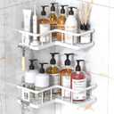 YASONIC Shower Caddy Corner, 2-Pack Adhesive Rustproof Stainless Steel Shower Shelves with Soap Holder, No Drilling Shower Organizer Corner for Dorm, Renters Bathroom White