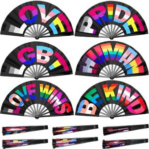 6 Pcs Large Pride Rainbow Hand Rave Fan Colorful Gay Hand Stuff Pride Accessories Foldable Rave Fan for Lgbt Women Men for Parade Rainbow Wedding Party Decoration
