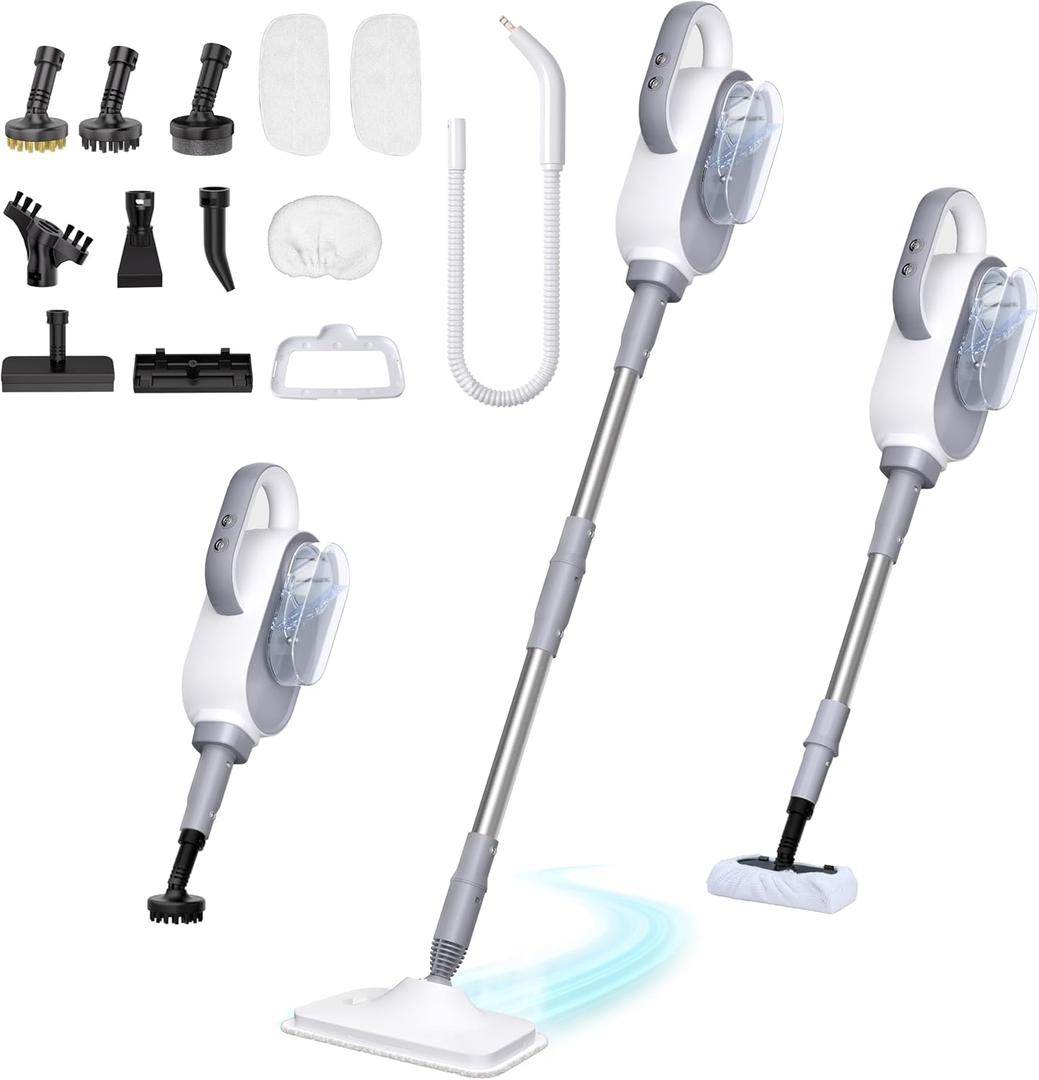 Steam Mop, 13-in-1 Powerful Handheld Steam Cleaner with 13 Accessories, 500ML Removable Tank, 23FT Power Cable, Detachable Steam Mops for Floor Cleaning, Tiles, Windows, Tile Grout, Carpets, Furniture (White)