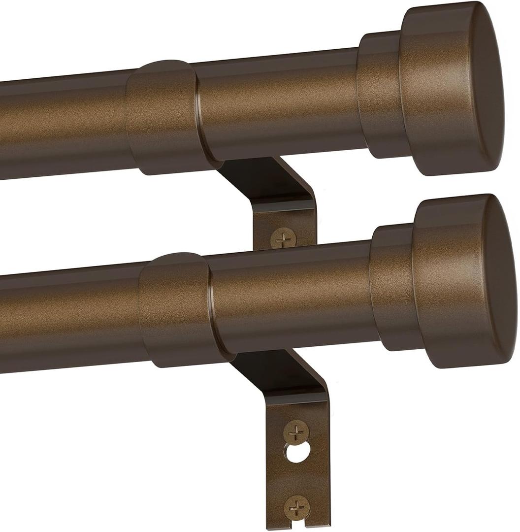 2 Pack Bronze Curtain Rods for Windows 32 to 120 Inch, Heavy Duty Curtain Rod Adjustable Length, 1 Inch Diameter Modern Decorative Curtains Rods(Bronze,32-120"-2 Pack)