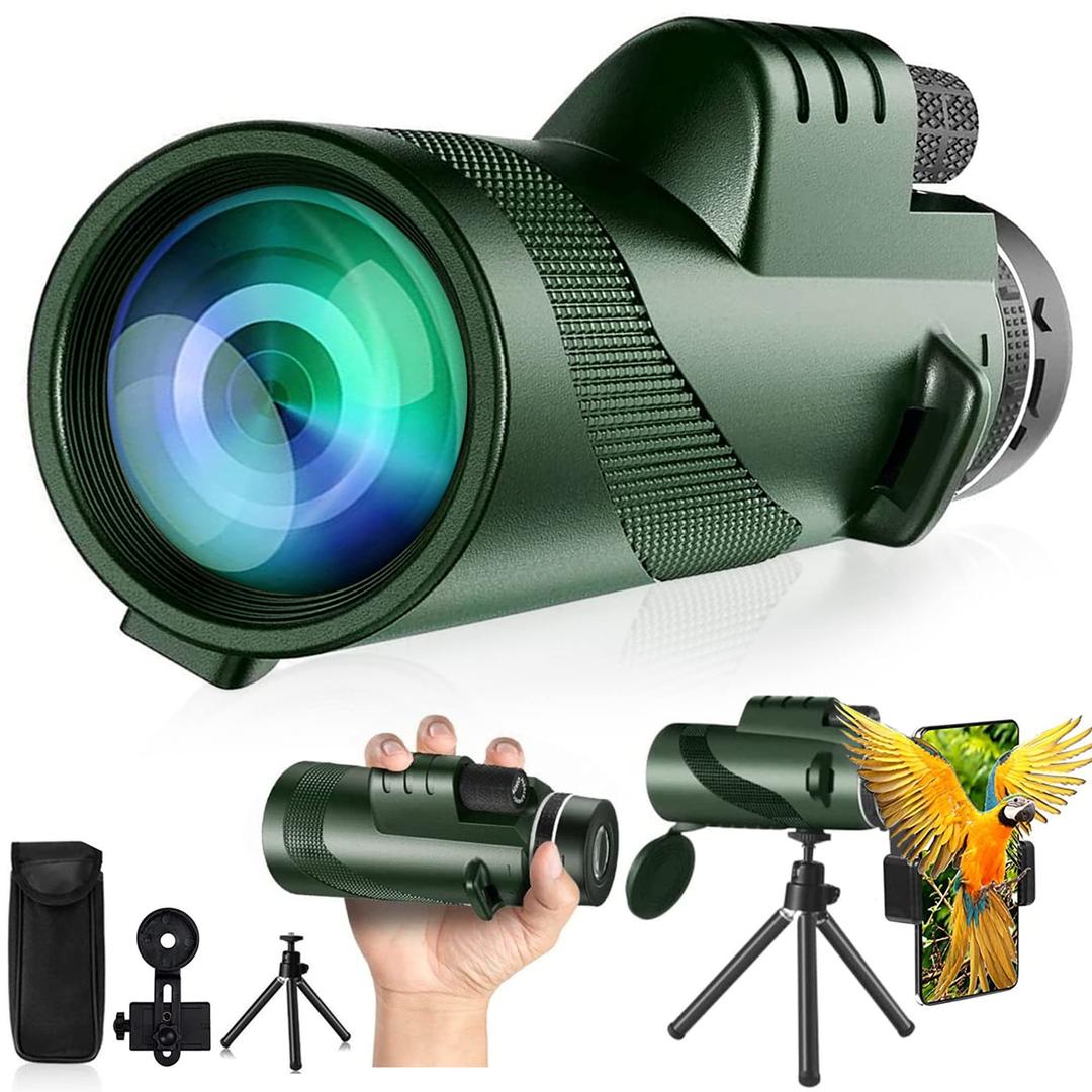 Monocular-Telescope 80x100 High Powered Monoculars High Definition for Adults High Powered with Smartphone Adapter Telescope Hunting Wildlife Bird Watching Travel Camping Hiking-Green