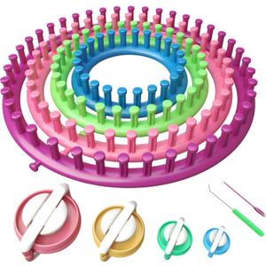 READAEER Round Knitting Looms Set Craft Kit Tool with Hook Needle and Pompom Maker