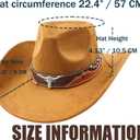 Carnavalife Cowboy Hat for Women Men with Wide Brim Western set with black bandana for Cowboys and Cowgirls (Brown)