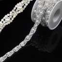 PEARLY JUN 1 Yard Pearl Rhinestone Trim Chain Silver Crystal Fringe Diamond Applique Ribbon String Tassel Strip for Sewing Wedding Dress Crafting Crafts Flower Embellishments