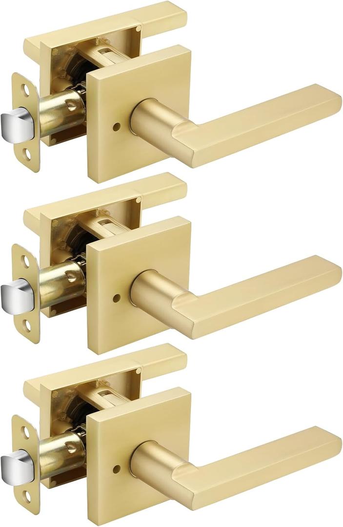 Haidms Gold Door Handles Interior, Zinc Alloy Brushed Gold Privacy Interior Door Handles for Bathroom, Modern Bedroom Lever Doorhandles (3 Pack) Haidms Gold Door Handles Interior, Zinc Alloy Brushed Gold Privacy Interior Door Handles for Bathroom, Modern Bedroom Lever Doorhandles (3 Pack)