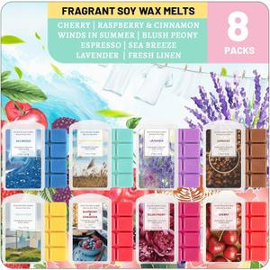 STRN Wax Melts, Lavender & Linen, Scented Soy Wax Cubes for Wax Warmers, Spring & Summer Scented Long-Lasting Home Fragrance Wax for Bedroom, Living Room, Office- 8 Packs