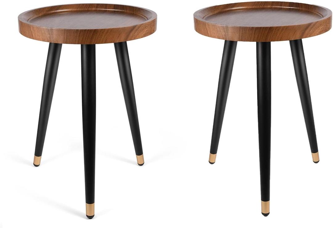 KGPLOME Plant Stand Indoor,Mid Century Walnut Wood Plant Table, Heavy Duty Metal Tall Flower Pot Stand,Modern Round Small Side End Table with Raised Design(12"x17") (2, 12 x 17 in)