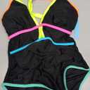popvil Women One Piece Swimsuit 2025 Tummy Control Sexy Cutout Neon Color Block Bathing Suit Deep V Neck Adjustable Swimwear, Black Medium