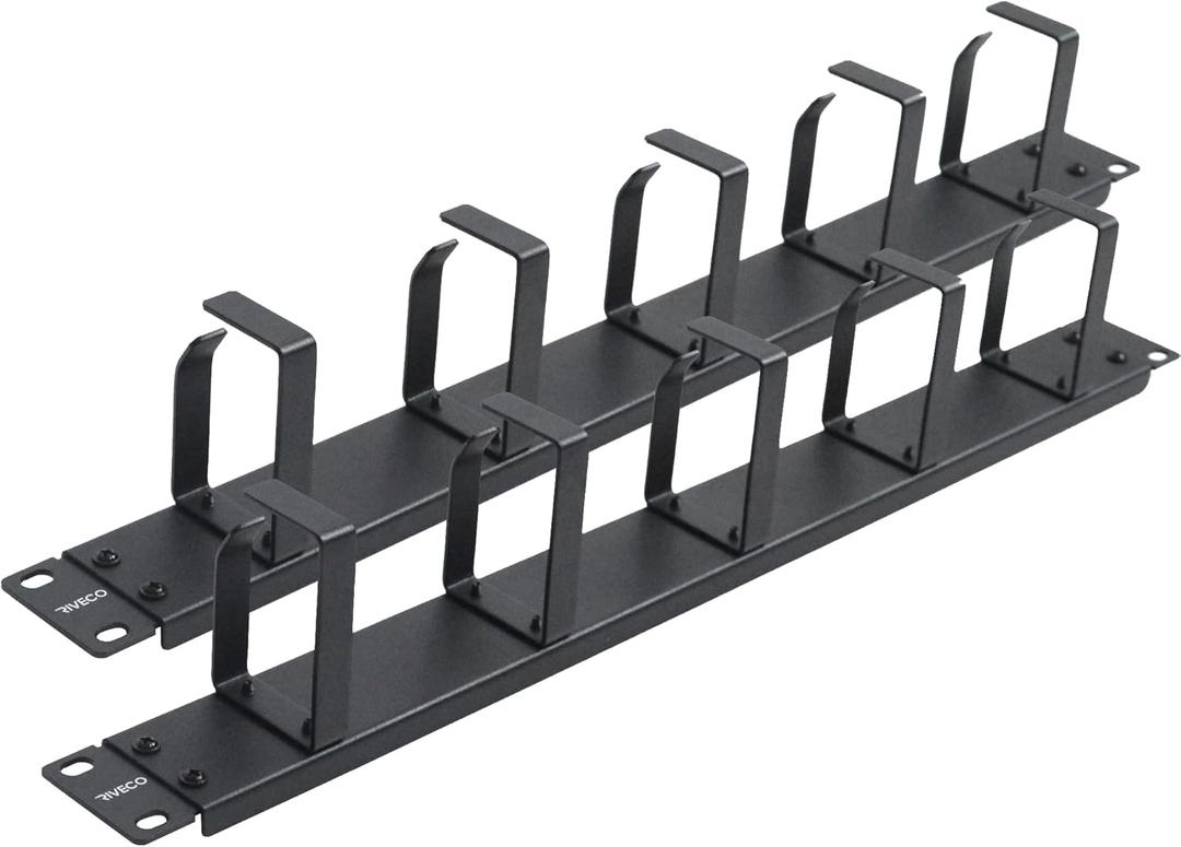 RIVECO 1U 5 D Ring Cable Management for Racks & Cabinets Wire Managing Cable Raceway 19" Rack Mount 2PCS Black