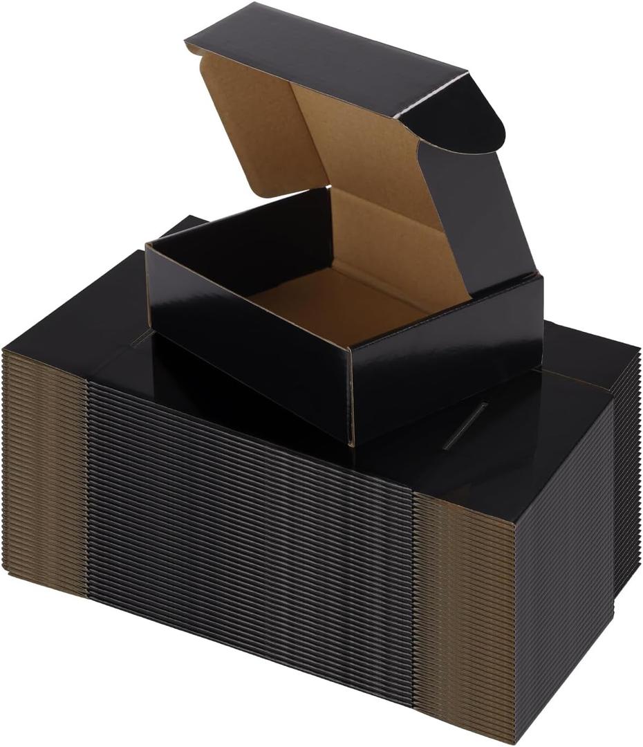 Hoikwo 40 Pack 7x5x2 Shipping Boxes for Small Business, Black Packaging Cardboard Boxes, Moving Mailing Packing Box