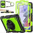 SEYMAC stock Case for Samsung Galaxy Tab A7 Lite 8.7'' with Screen Protector Pencil Holder [360 Rotating Hand Strap] &Stand, Drop-Proof Case for Samsung A7 Lite 2021 SM-T220/T225/T227, Green/Black
