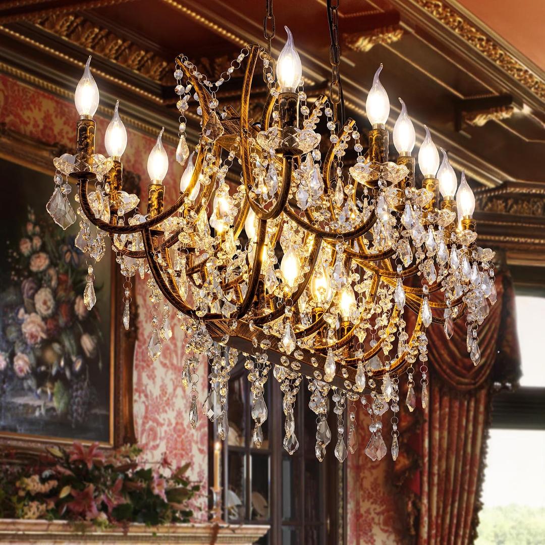 TOCHIC Crystal Chandelier Light Fixture, 18 Lights Luxury K9 Crystal Candle Chandeliers for Dining Living Room, L 40" Farmhouse Maria Theresa Chandeliers Ceiling Pendant Lighting for Bedroom Kitchen