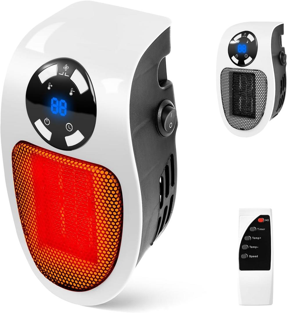 Wall Space Heater Plug In, 450W Portable Heaters Indoor with Overheat Protection, Adjustable Electronic Thermostat, Precise LED Display, Small Energy Efficient Heater