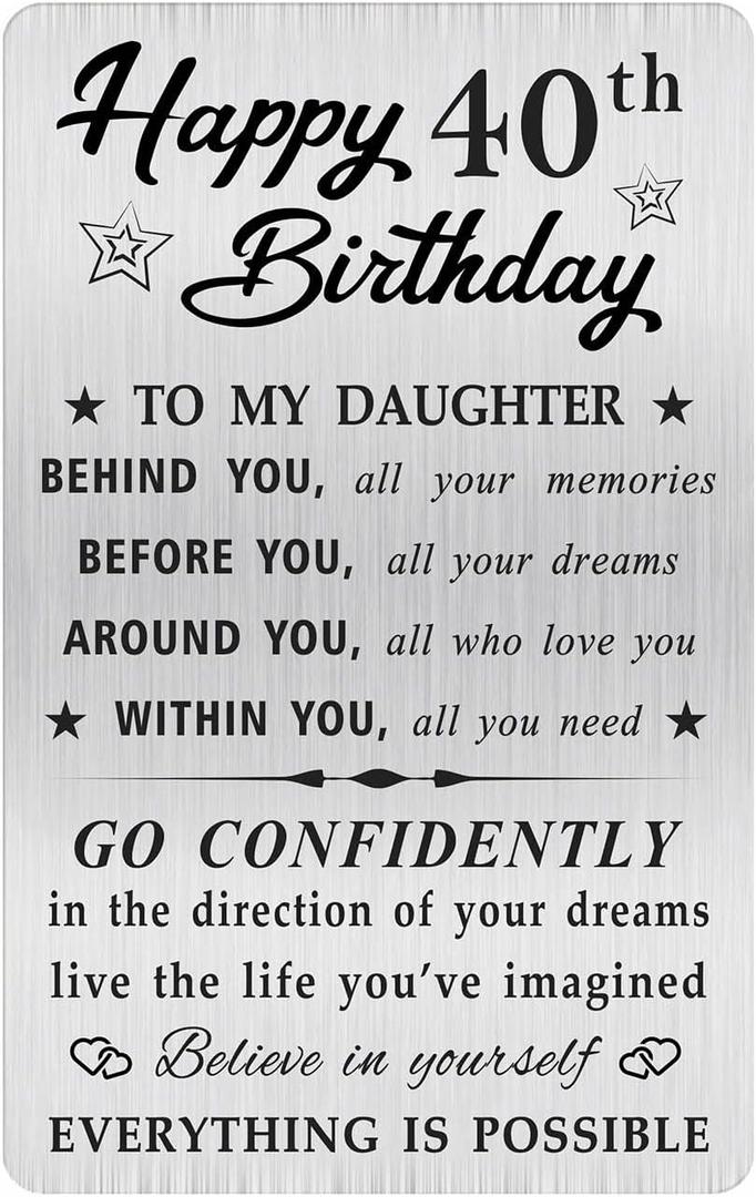 MOQIYXL 40th Birthday Card for Daughter, 40 Year Old Gifts for Daughter Engraved Wallet Card