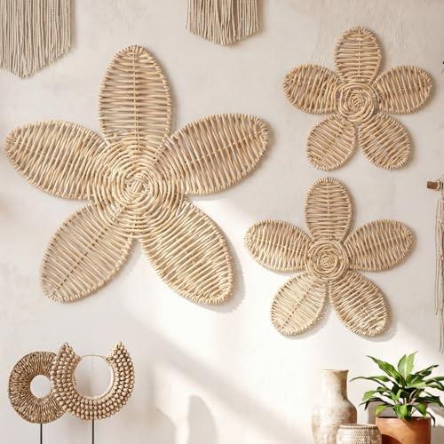 Wesiti 3 Pcs Rattan Flower Wall Decor Boho Daisy Nursery Decoration Woven Rattan Flower Wall Art for Home Nursery Bedroom Farmhouse Decorations Housewarming Gifts