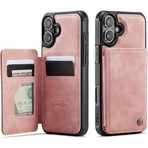 Vinich for iPhone 16 Wallet Case with Card Holder, RFID Blocking Credit Slots Kickstand Shockproof Phone Cover Fit for iPhone 16 6.1" Rose Pink