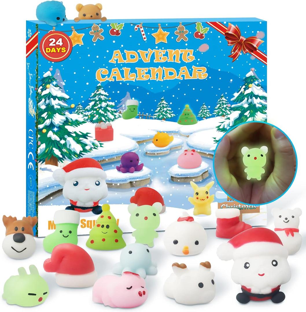 Advent Calendar 2025 Christmas Countdown 24 Days Luminous Adorable Squishies Non-Toxic Relief Stress Different Surprise Kawaii Toys for Girls Boys Kids Adults