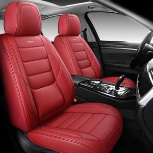 NS YOLO Full Coverage Car Seat Covers Front Pair Universal Fit for Cars SUVs Pick-up Trucks with Waterproof Leatherette in Automotive Vehicle Interior Accessories (Wine Red)