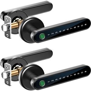 IRONZON 2PACK Fingerprint Door Lock Door Knob with Keypad Keyless Entry Door Lock with Handle for Home Hotel Office Apartment (Black2P)