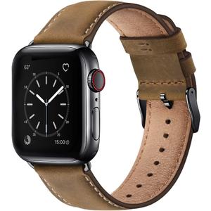 SUNFWR Leather Bands Compatible with Apple Watch Band 41mm 40mm 38mm for Men Women, Top Grain Genuine Leather Replacement Strap for iWatch Ultra SE2 SE Series 8 7 6 5 4 3 2 1 (Brown/Black)