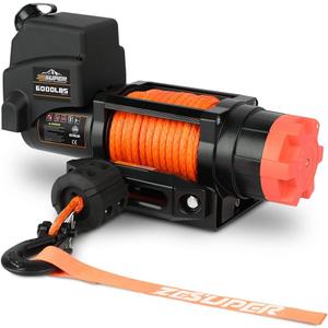 ZESUPER 6000lb Waterproof IP67 Electric Winch for UTV ATV Trailer, 12 Volt Winch with Synthetic RopeHawse Fairlead, Wireless Handheld Remote and Corded Control