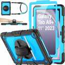 SEYMAC stock Case for Samsung Galaxy Tab A9+ Plus 11'', Full-Body Drop Protection Case with Screen Protector Pencil Holder [360 Rotating Hand Strap] &Stand, SkyBlue+Black