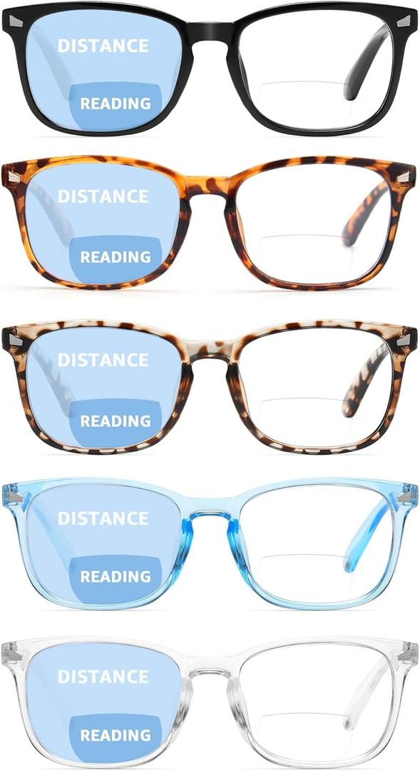 CCVOO Progressive Bifocal Reading Glasses, Blue Light Blocking Computer Glasses, Unisex, 5 Colors (5 Pack Bifocal, 2.5, x)