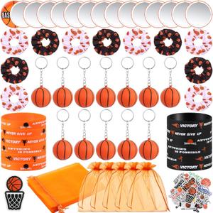 Suncalla 110 Pcs Basketball Party Favors for Women Basketball Team Gifts Bulk Include 3D Stress Keychains Scrunchies Bracelets Mirrors Stickers Gift Bags Goodie Bag Stuffers Sport Accessories Supplies